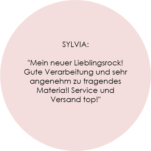 Kundenbewertung für den LA.LUKA Berlin Online Shop. "Mein neuer Lieblingsrock! Gute Verarbeitung und sehr angenehm zu tragendes Material! Service und Versand top!"