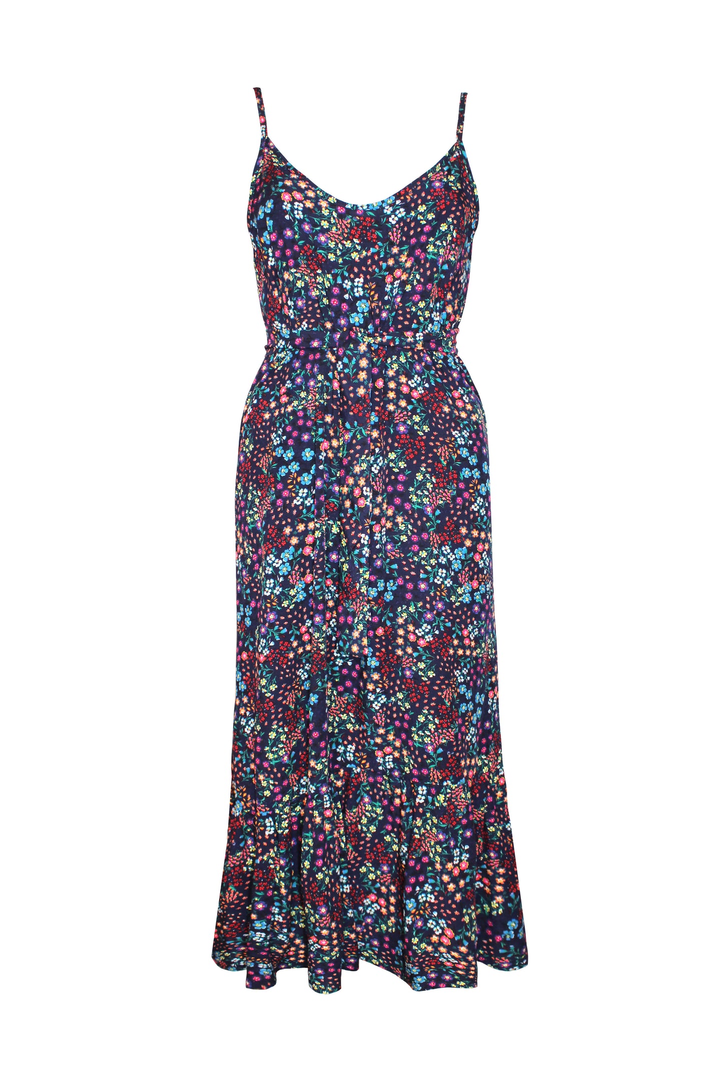 Leichtes, geblümtes Midikleid mit femininer Silhouette, fair produziert in Berlin.