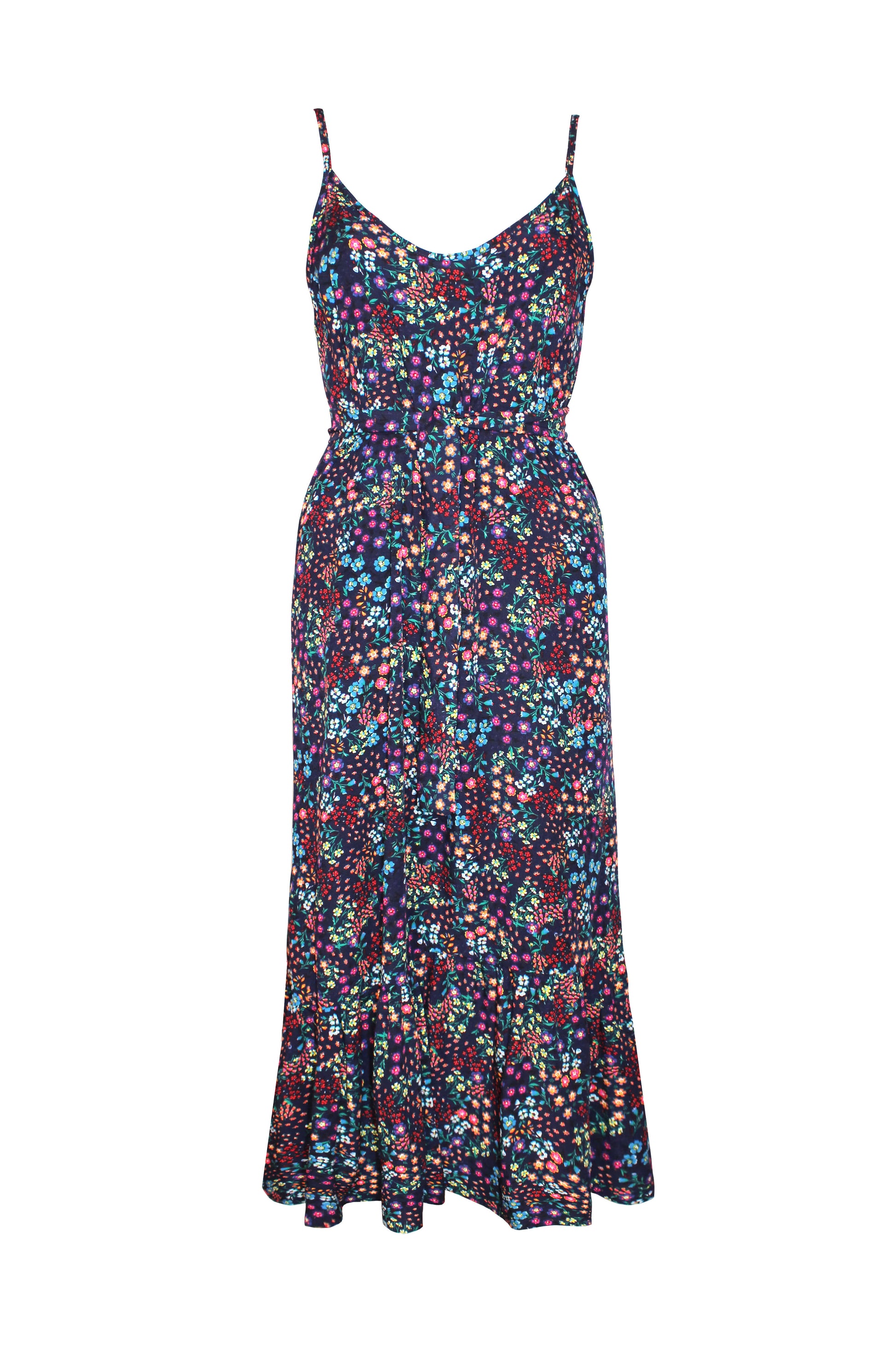Leichtes, geblümtes Midikleid mit femininer Silhouette, fair produziert in Berlin.