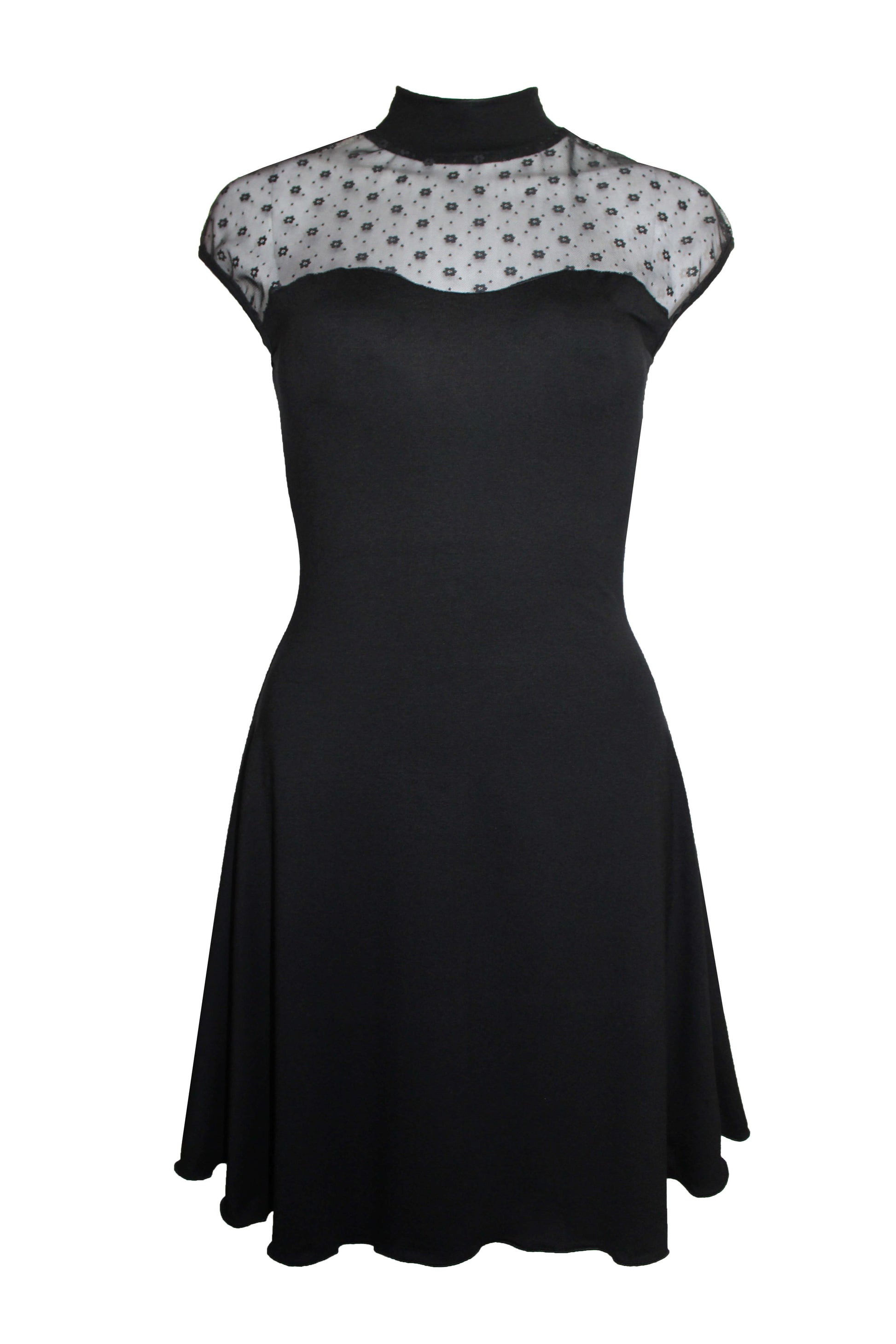 Elegantes, kurzes Minikleid in schwarz mit Blümchen Tüll und Stehkragen von LA.LUKA Berlin.