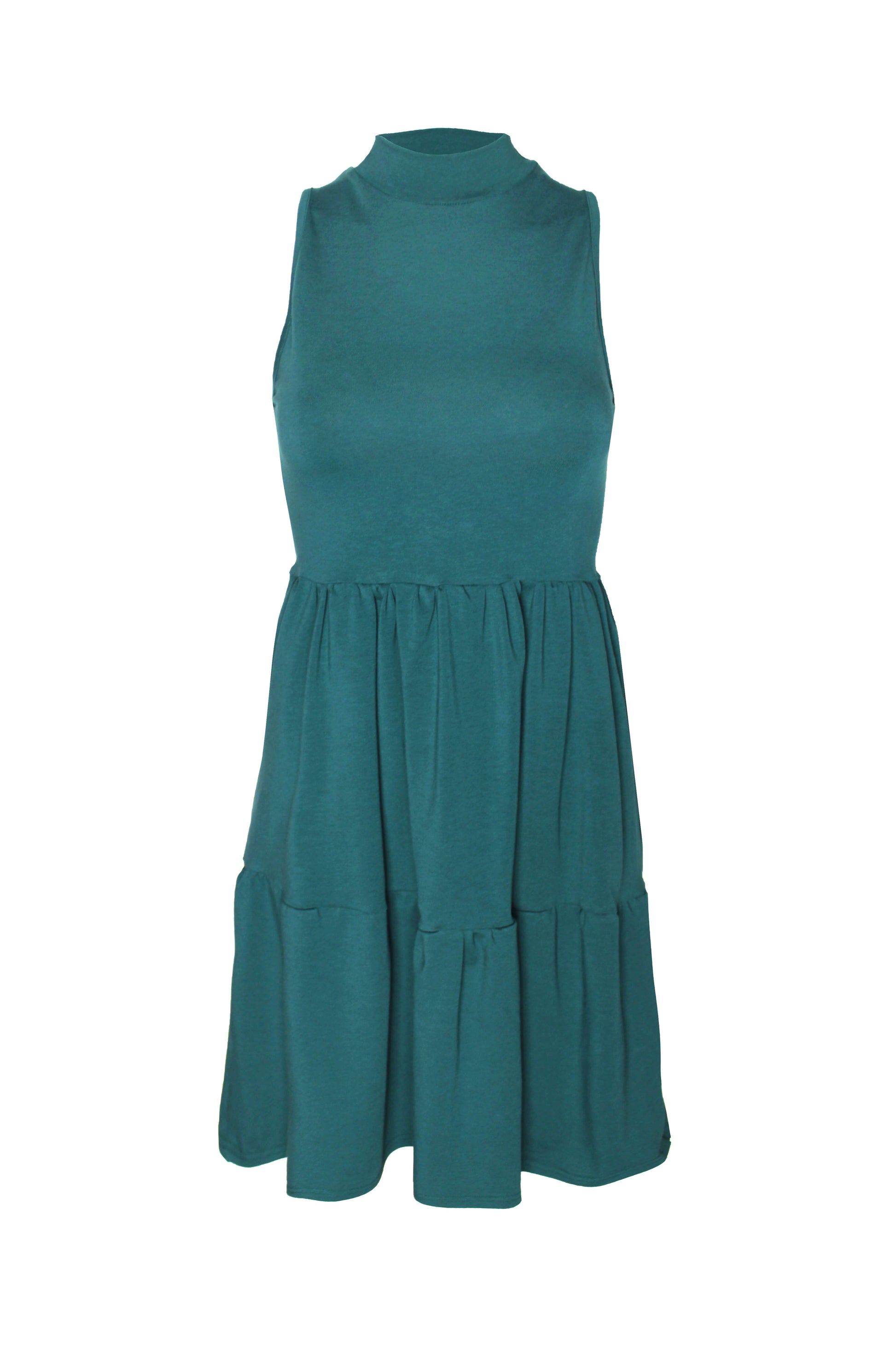 Grünes, kurzes Sommerkleid ohne Ärmel aus Baumwolljersey von LA.LUKA Berlin.