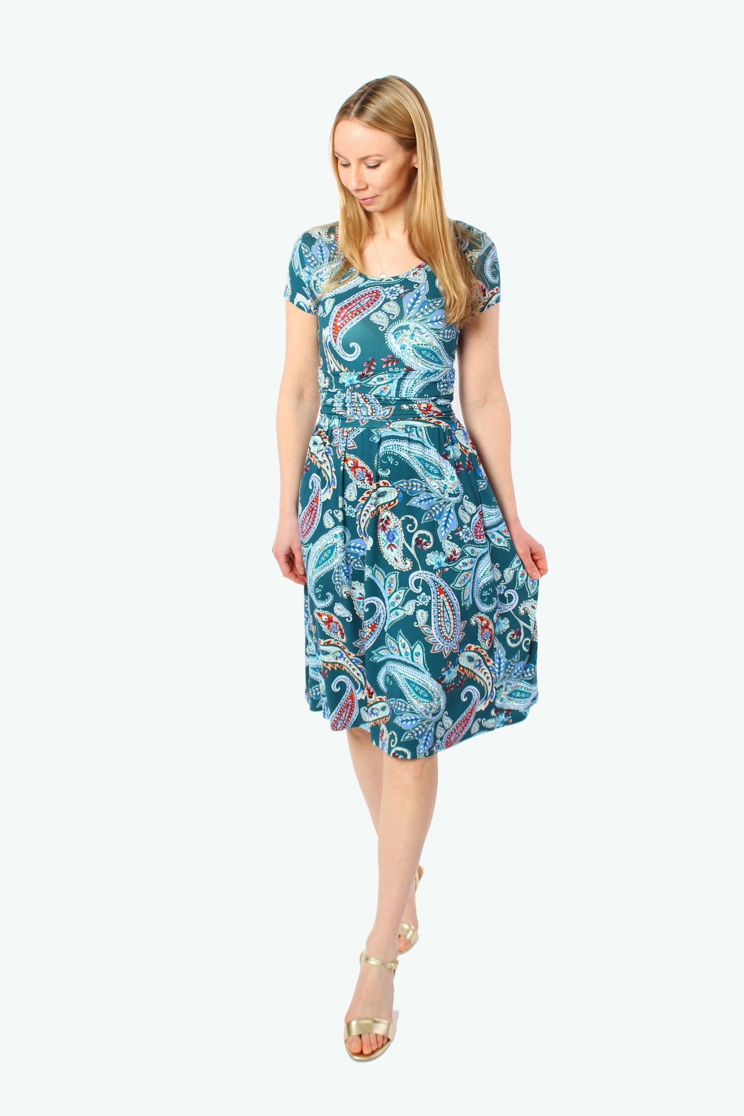 Sommerkleid Damen türkis Paisley - knielanges Jerseykleid