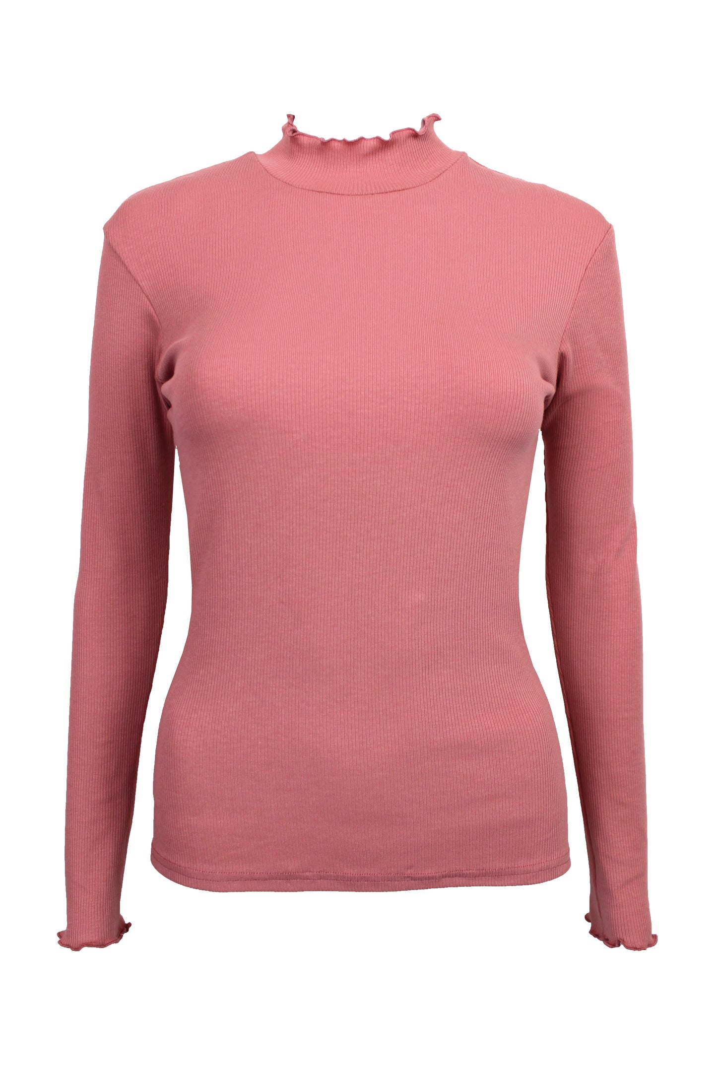 Rollkragenshirt aus Rippjersey in rosé mit langen Ärmeln von LA.LUKA Berlin.