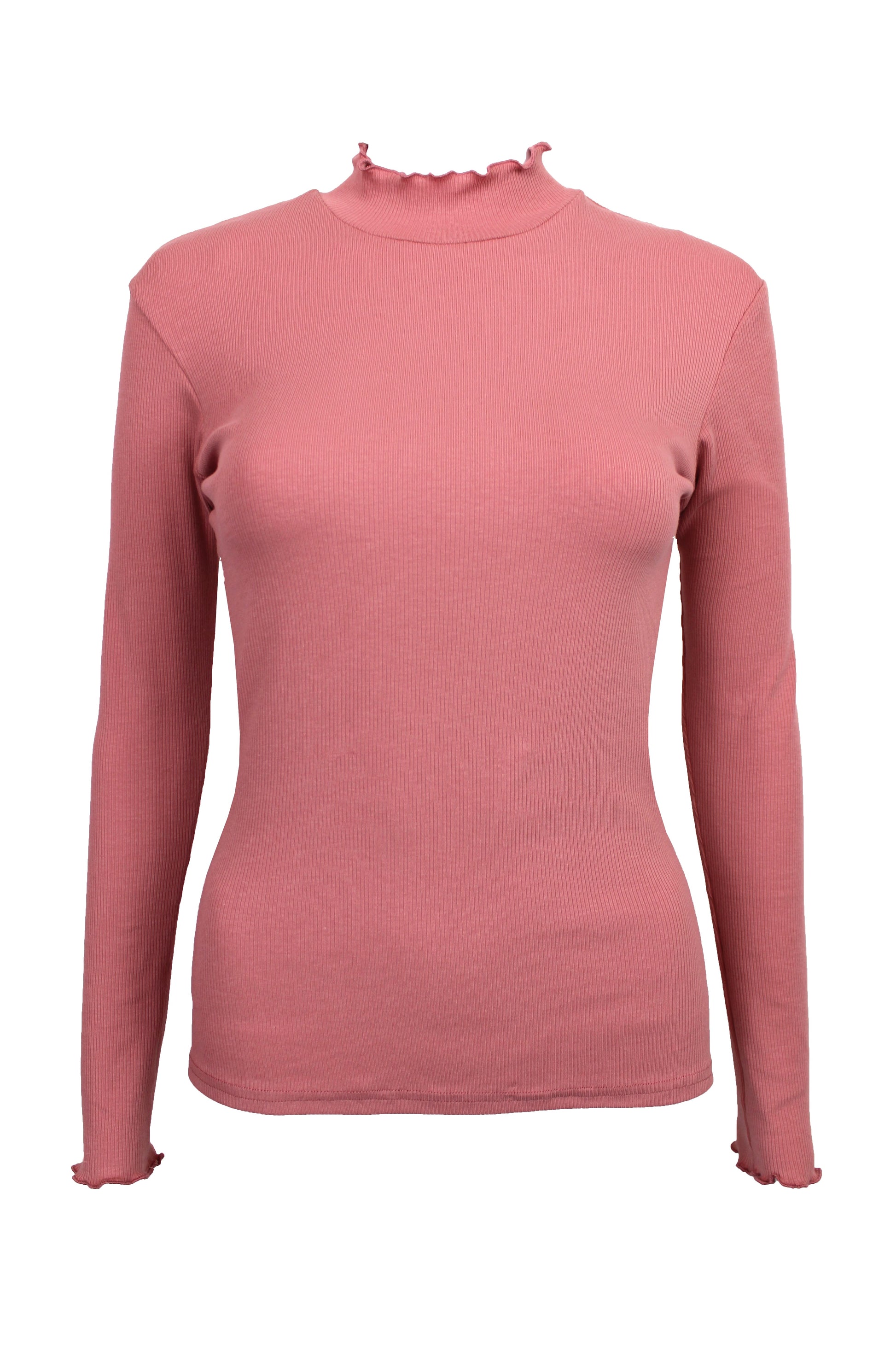 Rollkragenshirt aus Rippjersey in rosé mit langen Ärmeln von LA.LUKA Berlin.